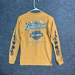 Harley Davidson Graceland Memphis Long Sleeve T Shirt Mens Size S‎ Orange Flames